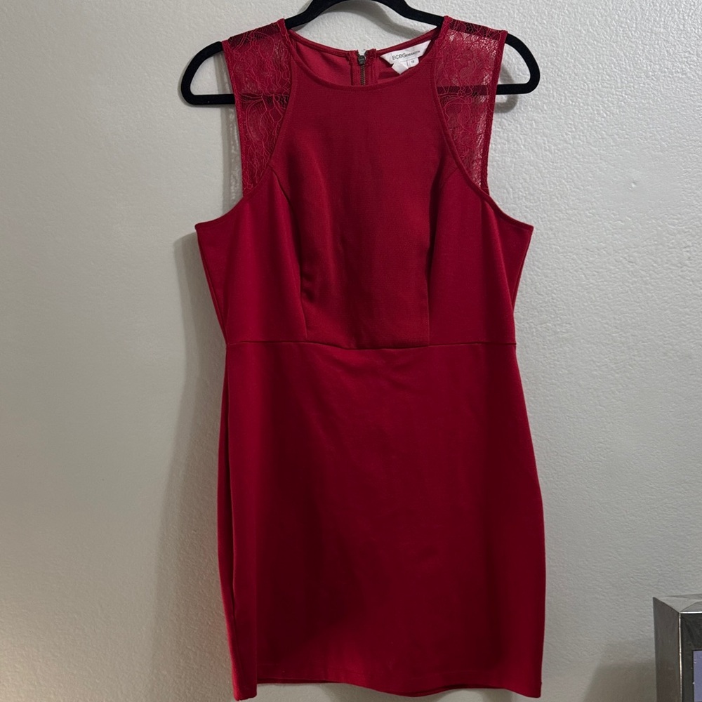BCBGeneration Red Lace-Trim Mini Dress